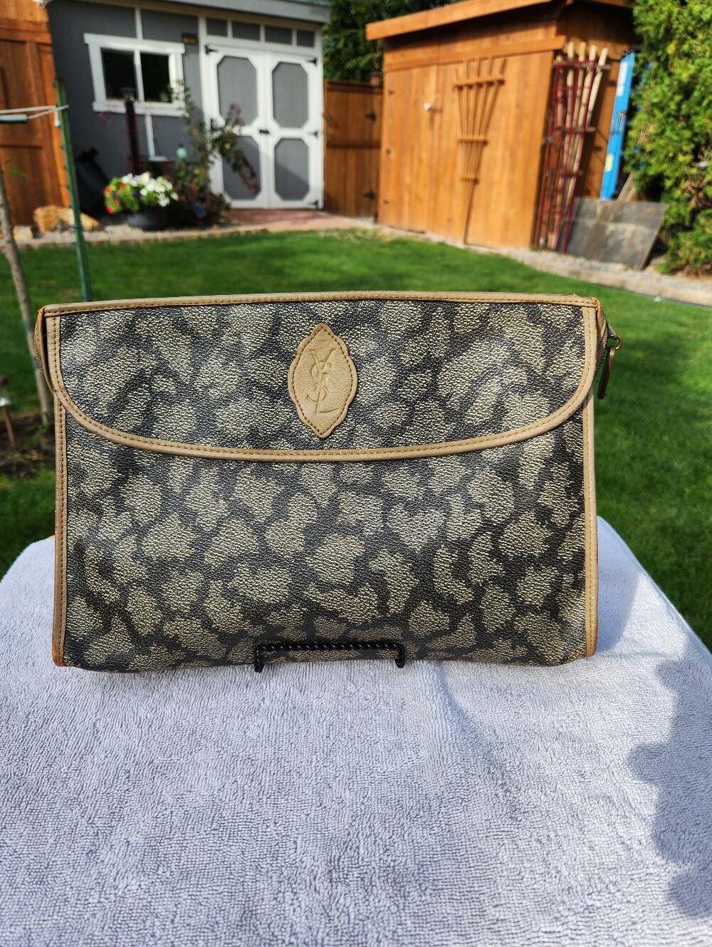 Authentic Yves Saint Laurent Brown and Beige Patterned Women's Clutch